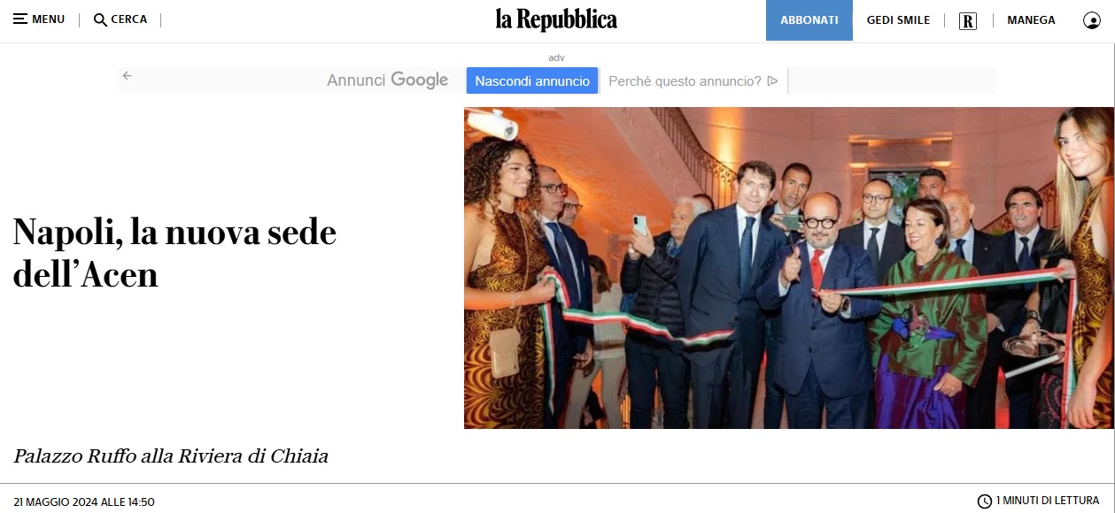 la Repubblica: Inaugurata la nuova sede dell’Acen.